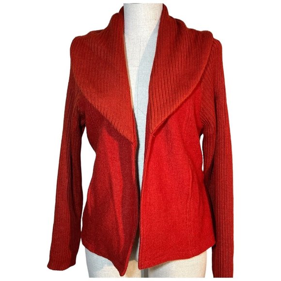 Willi Smith Boiled Wool Sweater Open Cardigan Belted Long Sleeve Knit Jacket XL - Picture 4 of 7